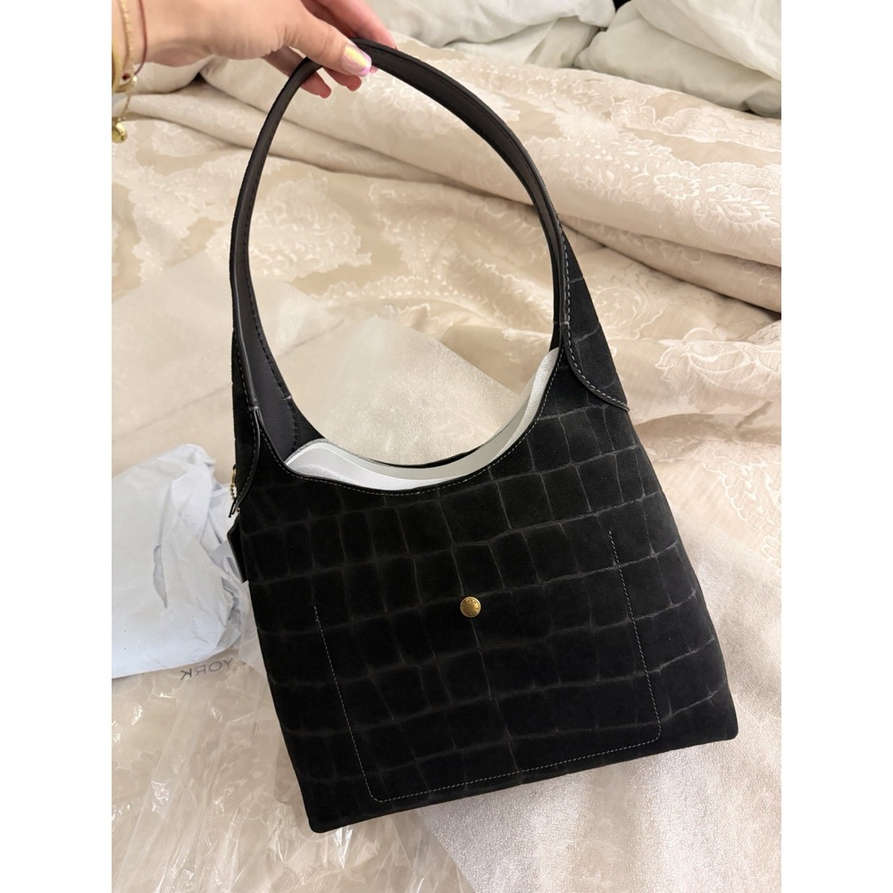 Coach Brooklyn Shoulder Bag 28 CCJ00 Black Croc Embossed Suede - Picture 5 of 7